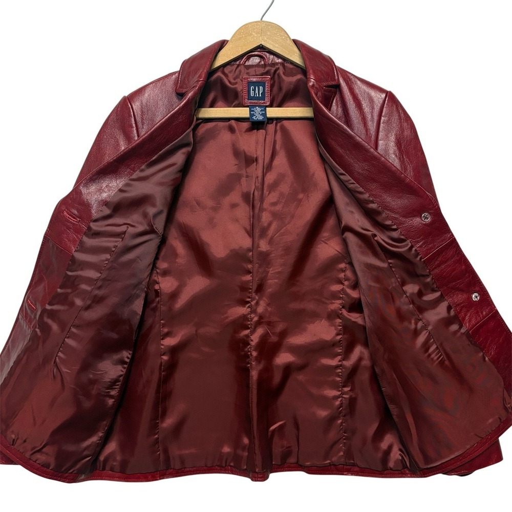 Vintage 2000 GAP Leather Jacket Womens Small Red Oxblood Blazer Y2K Genuine - Picture 5 of 10